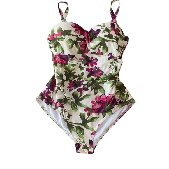 Togs of Australia Swimwear Floral Green Pink Slimming One Piece Sz 8 - Picture 1 of 6